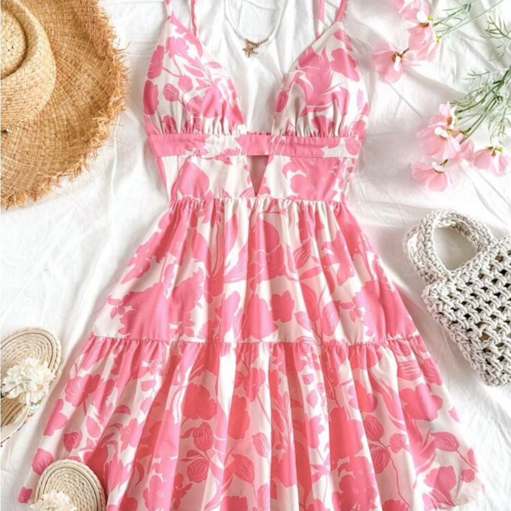 Adjustable Pink and White Floral Dress